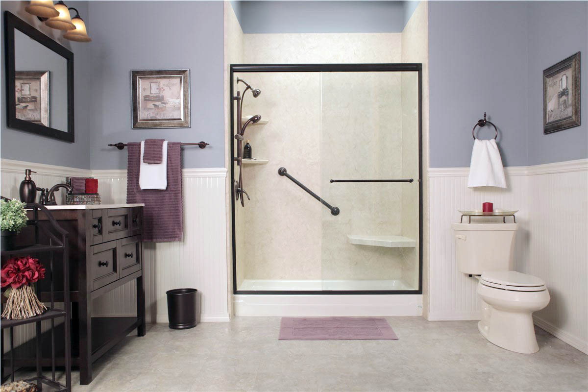 Bathroom renovation with a large glass shower door added