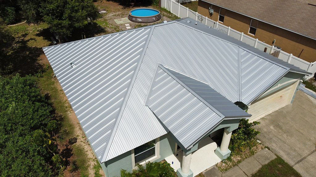 Metal roof replacement from overhead